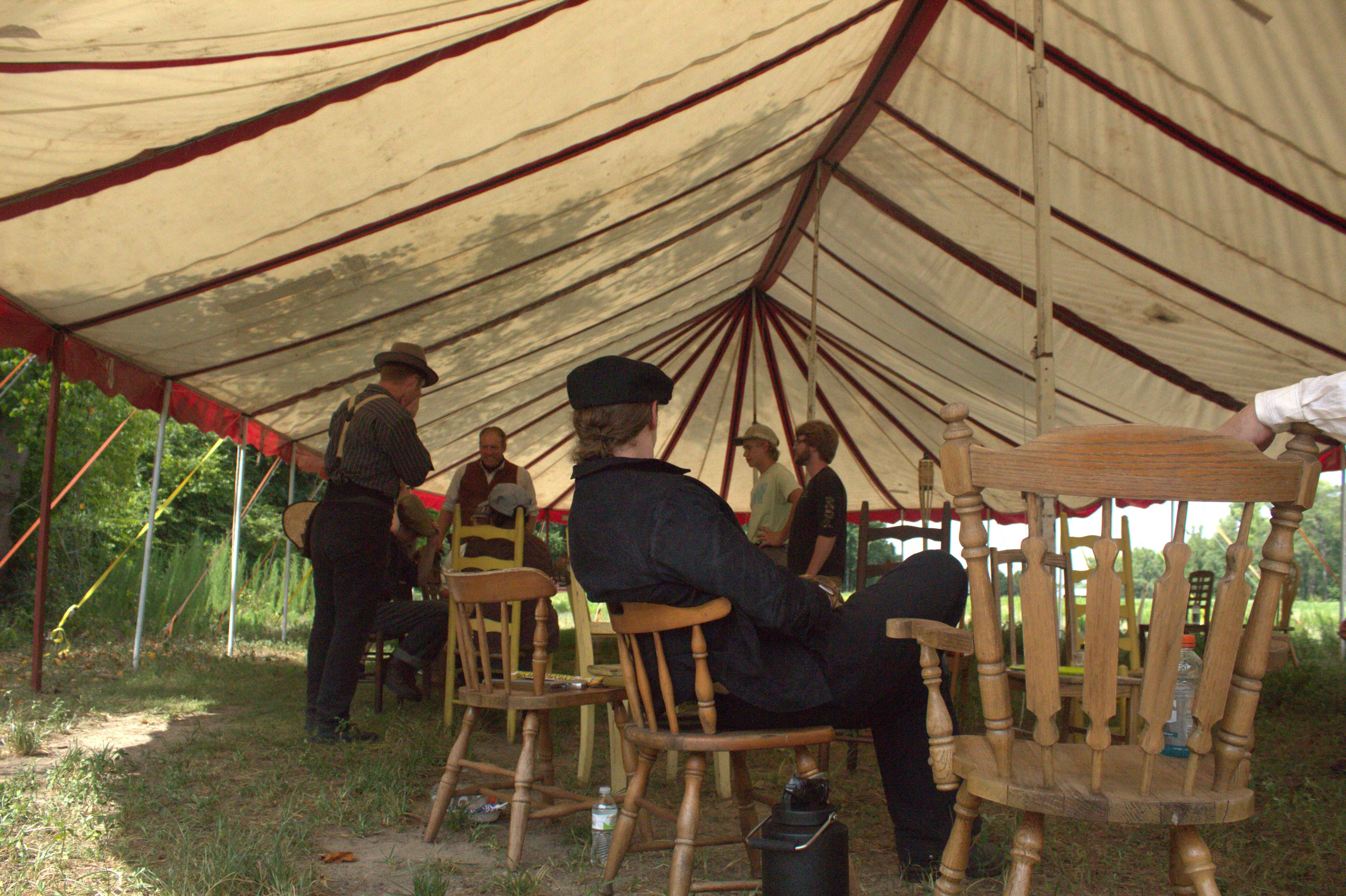 A performer resting between acts